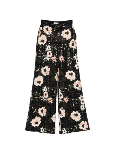 Pantaloni Elie Saab cu broderie cu model floral evazate negru