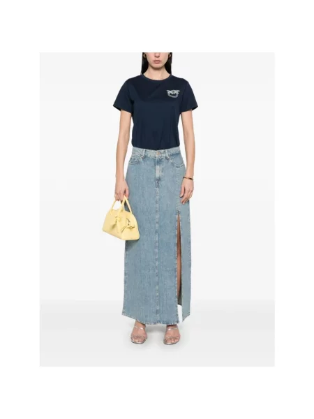 Koszulka polo Pinko z krótkim rękawem z kryształkami niebieska