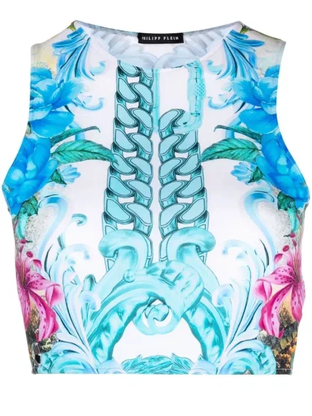 Cropp top Philipp Plein cu imagine tip Hawaii albastru