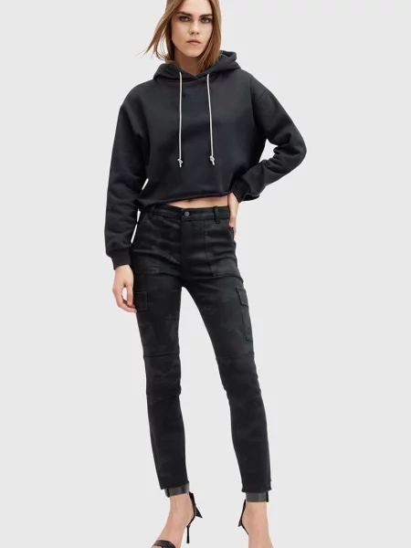 Панталон AllSaints DURAN CAMO CARGO с кройка тип карго с висока талия черно