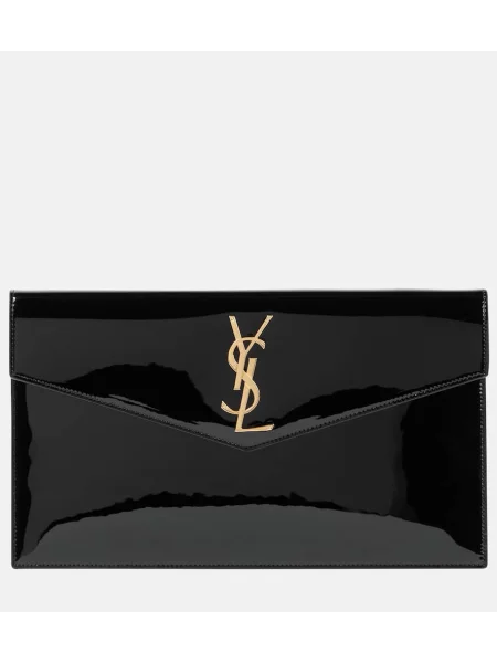 Usnjena lakirana pisemska torbica Saint Laurent črna