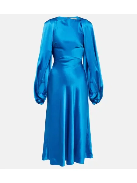 Svilena midi obleka Roksanda modra