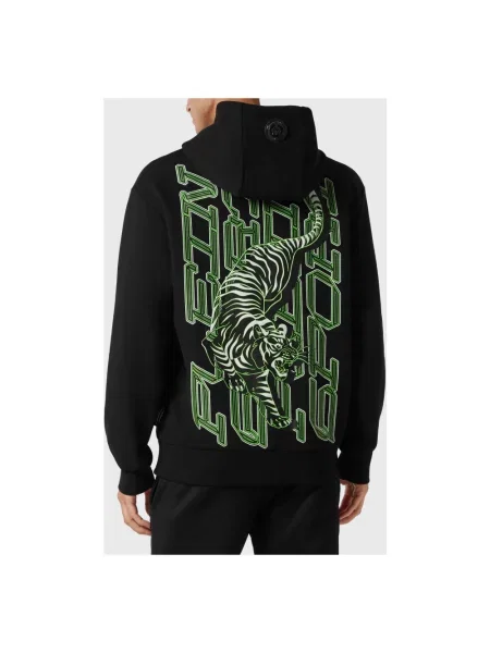 Bluza z kapturem Plein Sport z kapturem w tygrysie prążki czarna