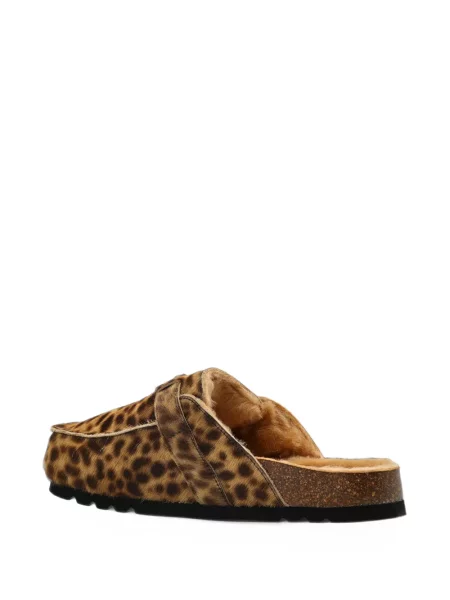 Saboți Scholl cu imagine cu model leopard cu blană maro