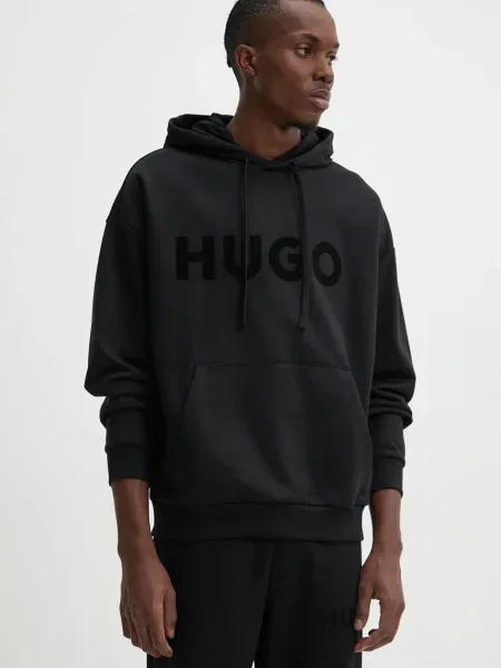 HUGO hanorac de barbati cu glugă cu imprimeu negru