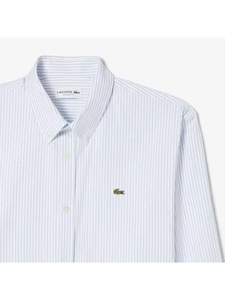 Lacoste Koszula W Paski Regular Fit biała