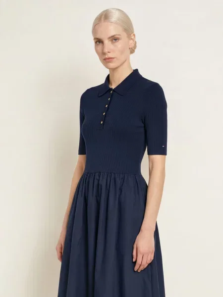 Tommy Hilfiger Šaty Z Kombinace Materiálů tmavě modrá
