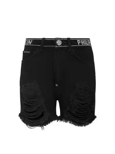 Pantaloni scurți din denim Philipp Plein negru