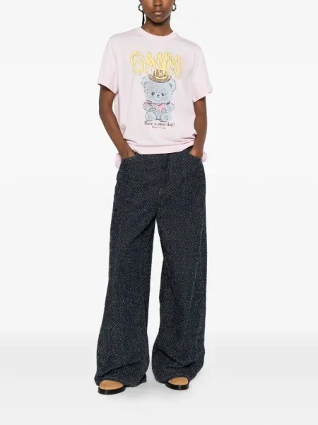 Tricou Ganni din jerseu teddy roz