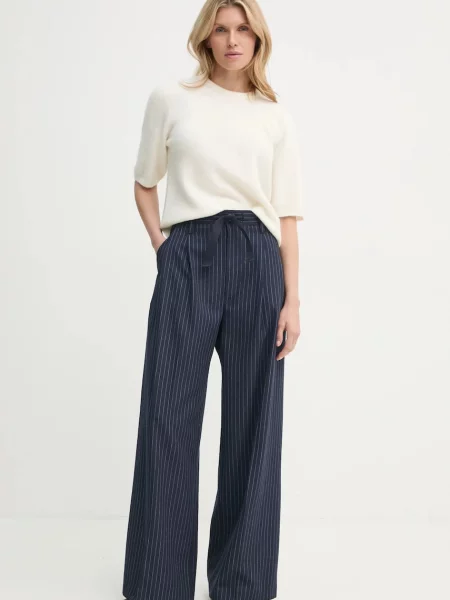 Штани з домішкою вовни G-Star широкі висока посадка синій