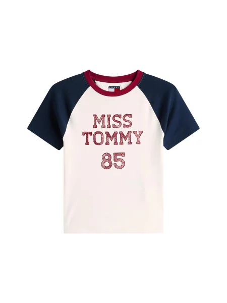 Tommy Jeans Tricou bleumarin / roşu închis / alb bej