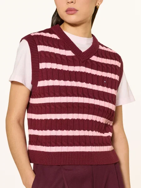 Bezrękawnik o kroju slim z czystej bawełny Tommy Hilfiger bordowa