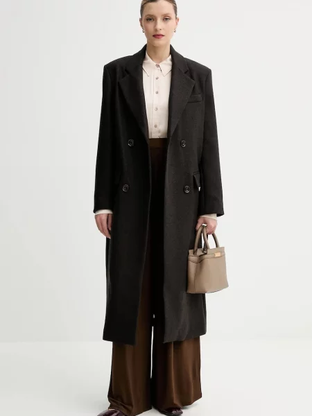 Sessun płaszcz z dodatkiem wełny brązowy