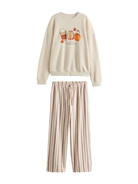 Next Pijama crem / ecru / maro portocaliu