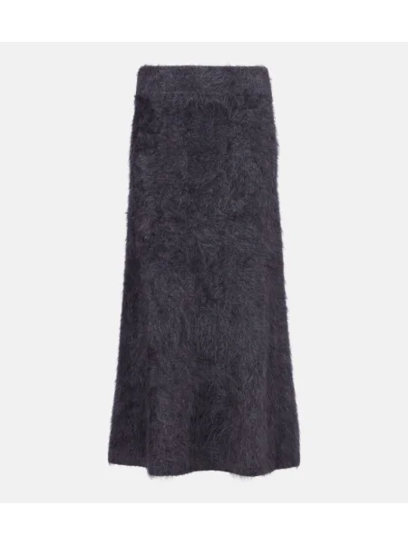 Fustă midi Lisa Yang din cașmir până la genunchi gri