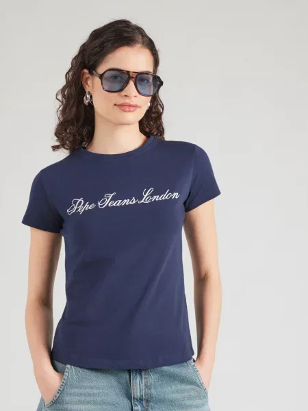 Pepe Jeans Tricou bleumarin alb