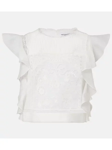 Top Self-portrait cu volane alb