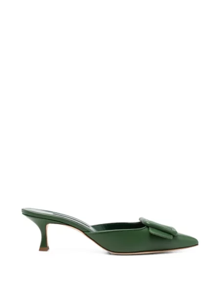 Papuci tip mules Manolo Blahnik cu cataramă verde