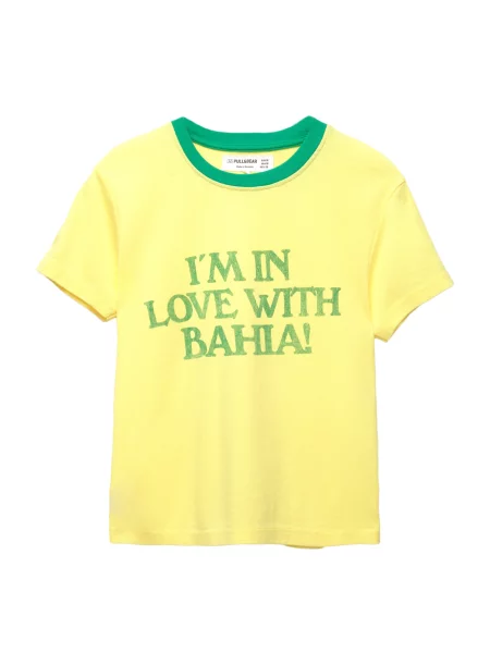 Pull&Bear Tricou BRASIL / verde iarbă galben