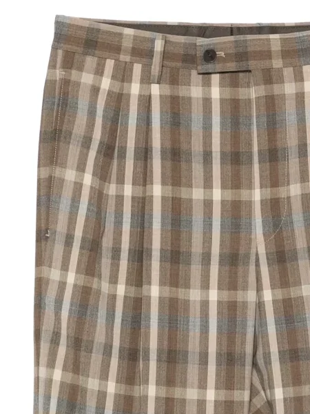 Pantaloni Auralee în carouri plisate maro
