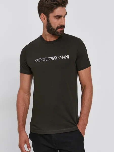 Emporio Armani Tricou din verde cu imprimeu negru