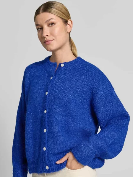 Kardigan rozpinany o kroju relaxed fit z dodatkiem wełny model Belablue' Ichi niebieski