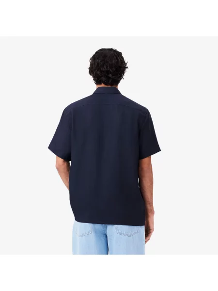 Lacoste Koszula Lniana Z Krótkim Rękawem Lacoste granatowa