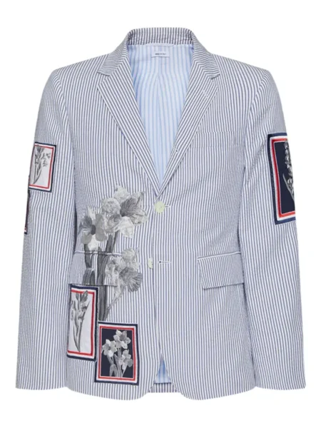 Sacou Thom Browne cu broderie cu dungi albastru