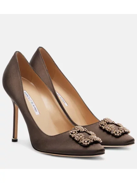 Pantofi cu toc Manolo Blahnik din satin maro
