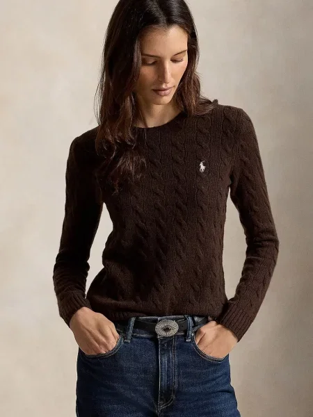 Polo Ralph Lauren pulover za žene s dodatkom kašmira smeđa