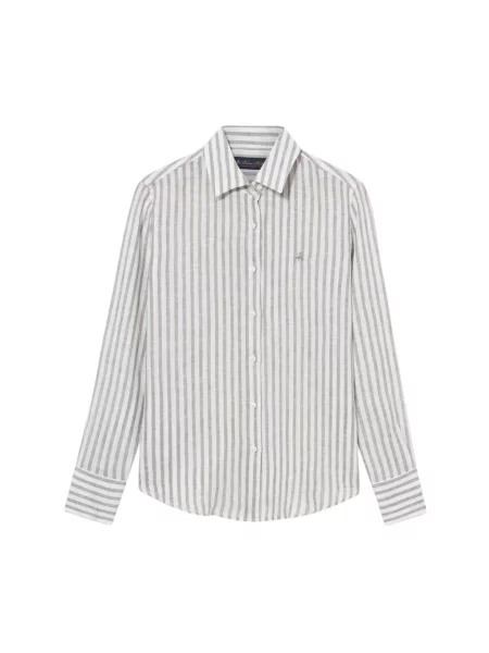 Lniana koszula Brooks Brothers w paski z paskiem zielona
