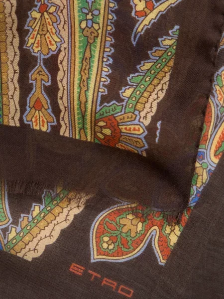 Fular Etro din cașmir cu model paisley maro