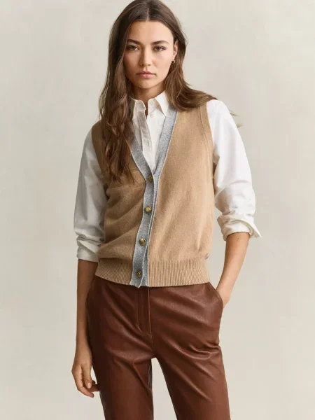 Gant kamizelka z dzianiny z domieszką wełny i kaszmiru Kobiety S brązowy