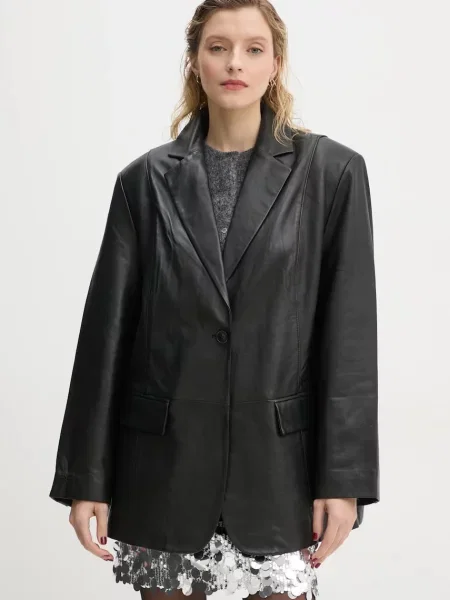 Gestuz sacou de piele un singur rand de neted negru