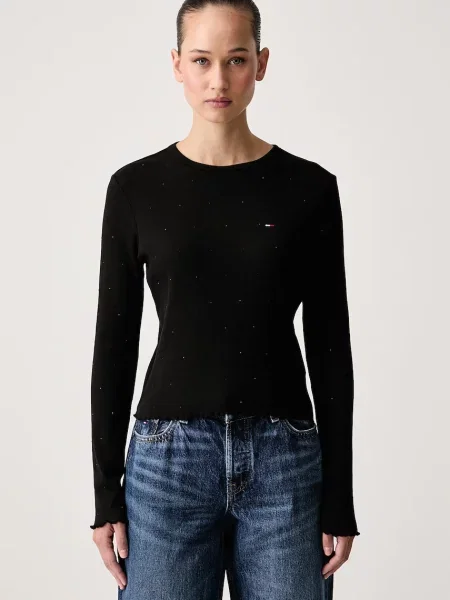 Tommy Jeans tričko s dlouhým rukávem s bavlnou černé