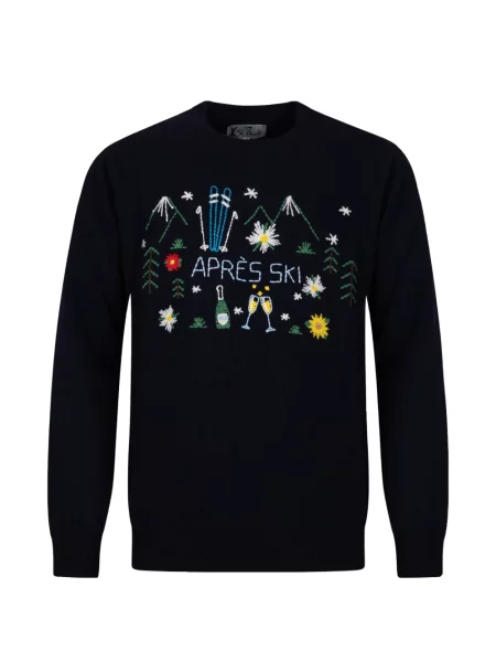 Pulover Mc2 Saint Barth cu broderie cu decolteu rotund albastru