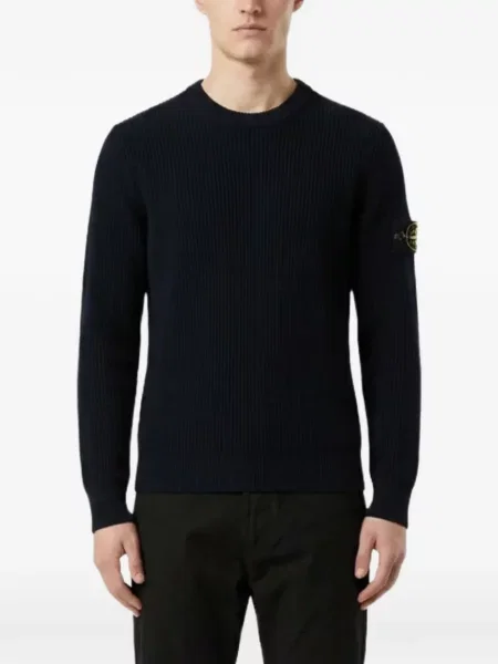 Вълнен пуловер Stone Island камъни синьо