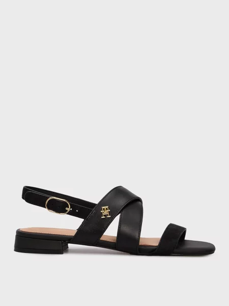 Кожаные босоножки Tommy Hilfiger без каблука черные