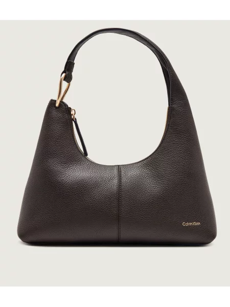 Geantă Calvin Klein Slouchy Leather Shoulder Bag maro