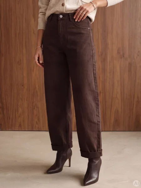 Jeansy wide leg z wysokim stanem Dstreet brązowe