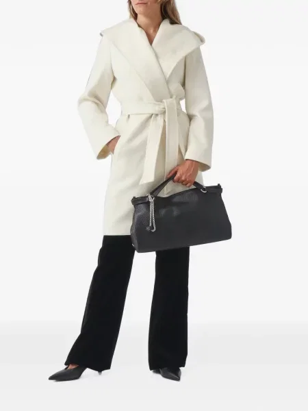 Cu centură palton Max Mara cu glugă alb
