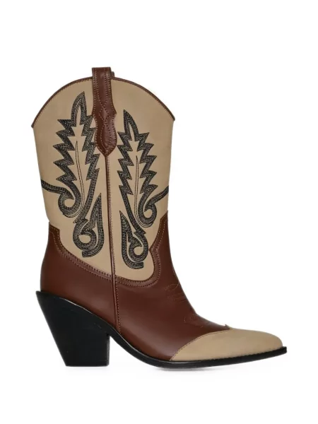 Botine Johanna Ortiz cu broderie din piele maro