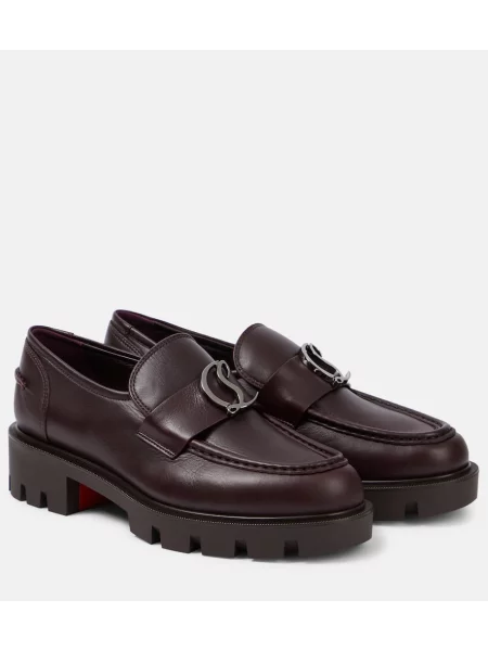 Pantofi loafer Christian Louboutin din piele bordo