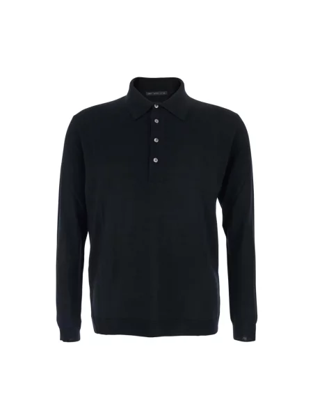 Koszulka polo Low Brand wełniana czarna