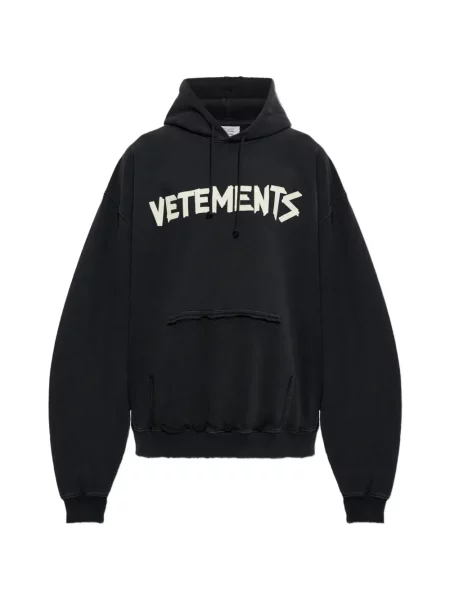 Hanorac cu glugă Vetements zdrențuiți negru