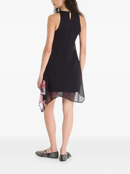 Rochie mini Desigual cu model floral cu imagine asimetrică negru