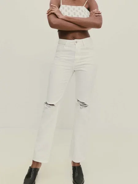 Дънки Answear Lab с висока талия бяло