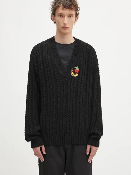 Sky High Farm pulover de Cableknit v-neck negru