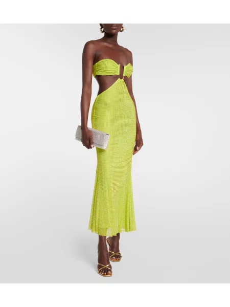 Rochie maxi Self-portrait plasă de costum verde