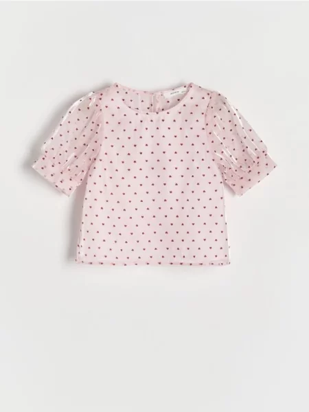 Reserved Візерунчаста блузка з об’ємними рукавами пастельний рожевий